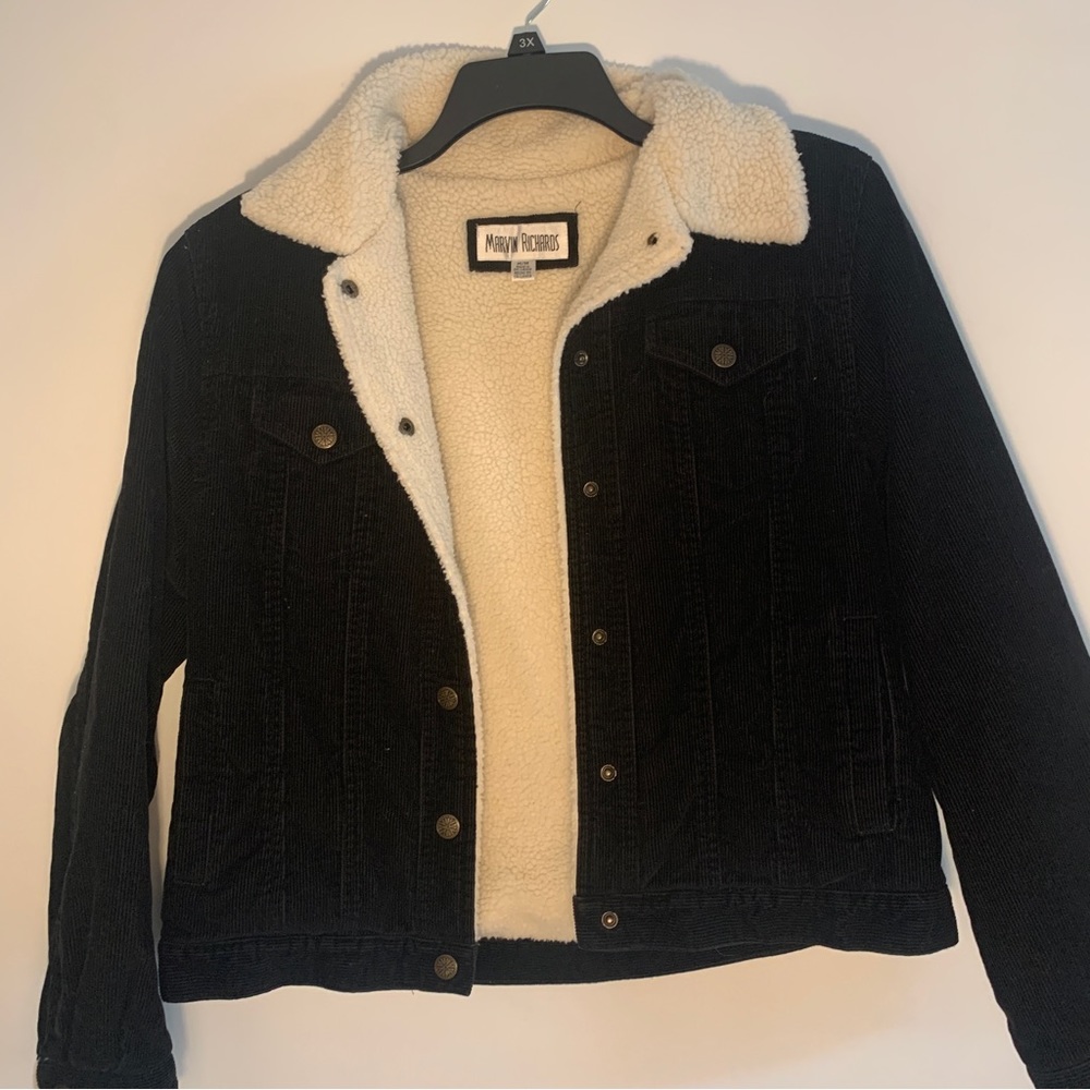 Marvin Richards Black Corduroy Denim Fleece Lined Jacket Medium